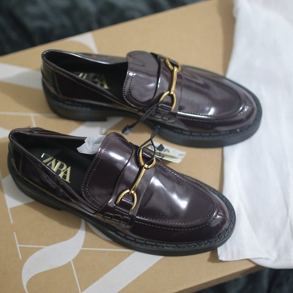 Zara Shoes - NWT BURGUNDY LUG SOLE PLATFORM LOAFERS.